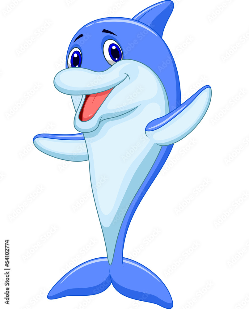 Naklejka premium Ładny delfin kreskówka macha