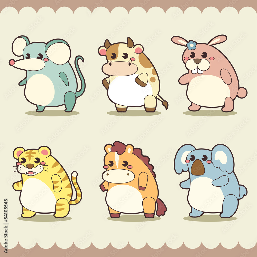 retro cute animals set retro cute animals set