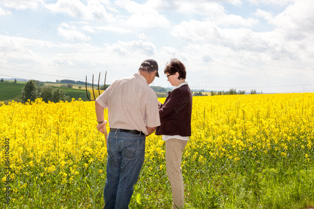 Farmer and Agraringeniuer discuss the rape field Farmer and Agraringeniuer discuss the rape field