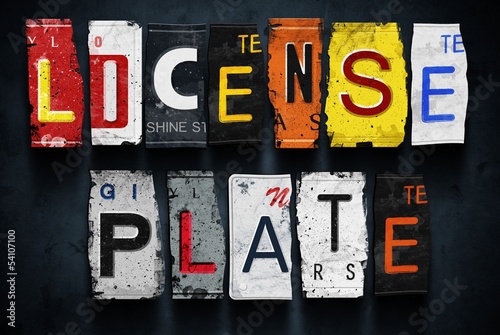 License plate word on vintage car plates, concept sign