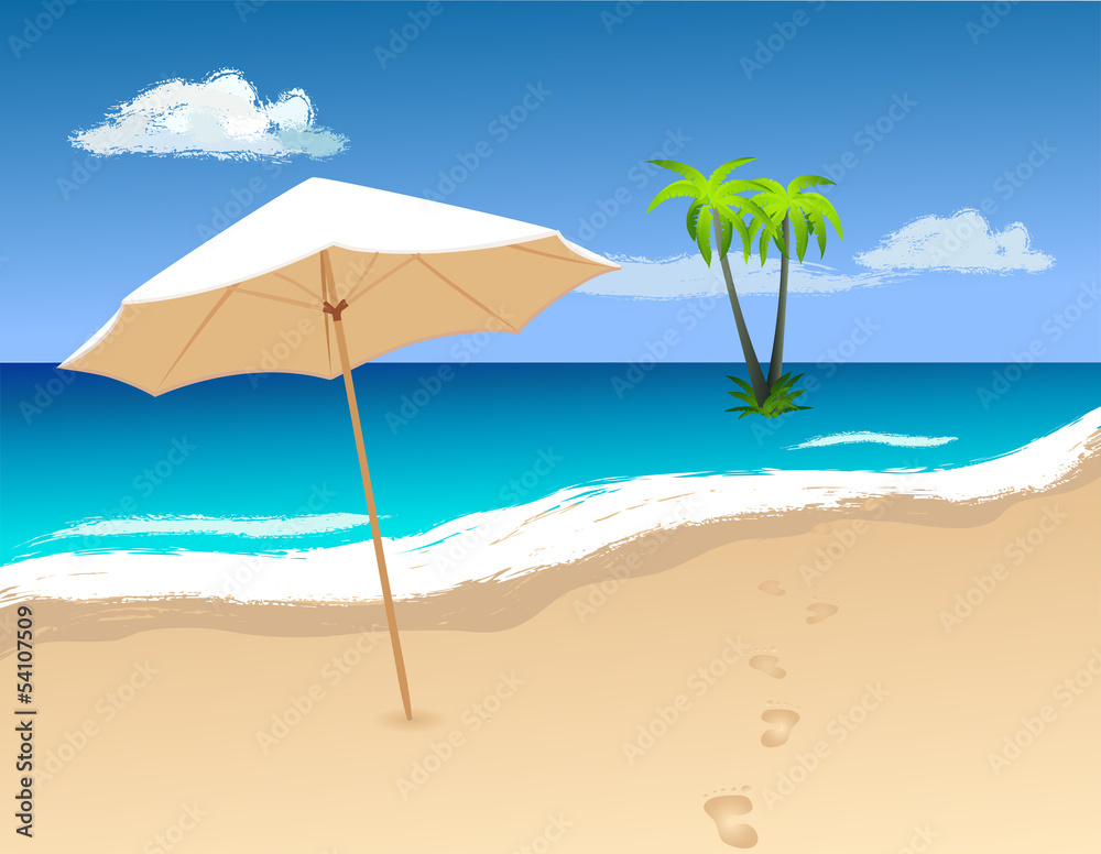 Sun umbrella on the beach. Beautiful landscape vector