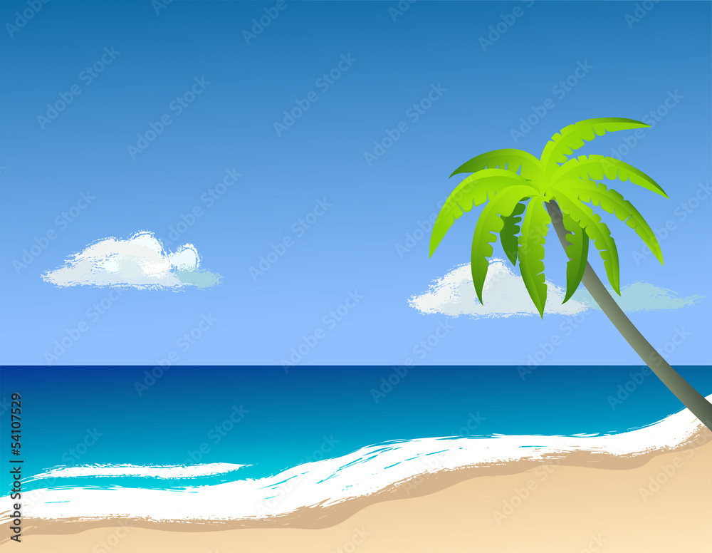 Palm trees on the island. Vector image.