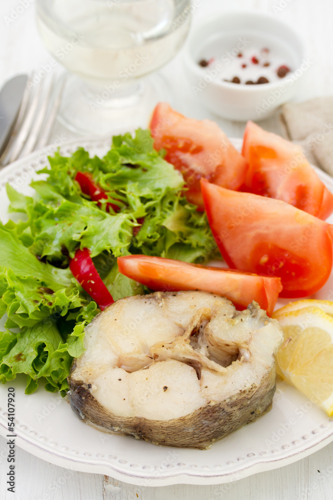 boiled fish with salad