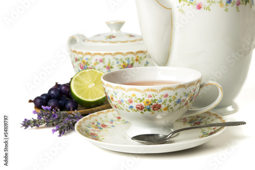 Time for tea, tea set isolated on white background