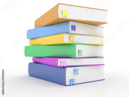 Books with bookmarks on white