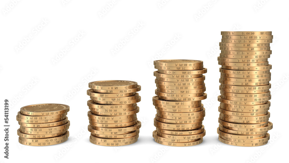 Diagram of golden dollar coins isolated on white Diagram of golden dollar coins isolated on white