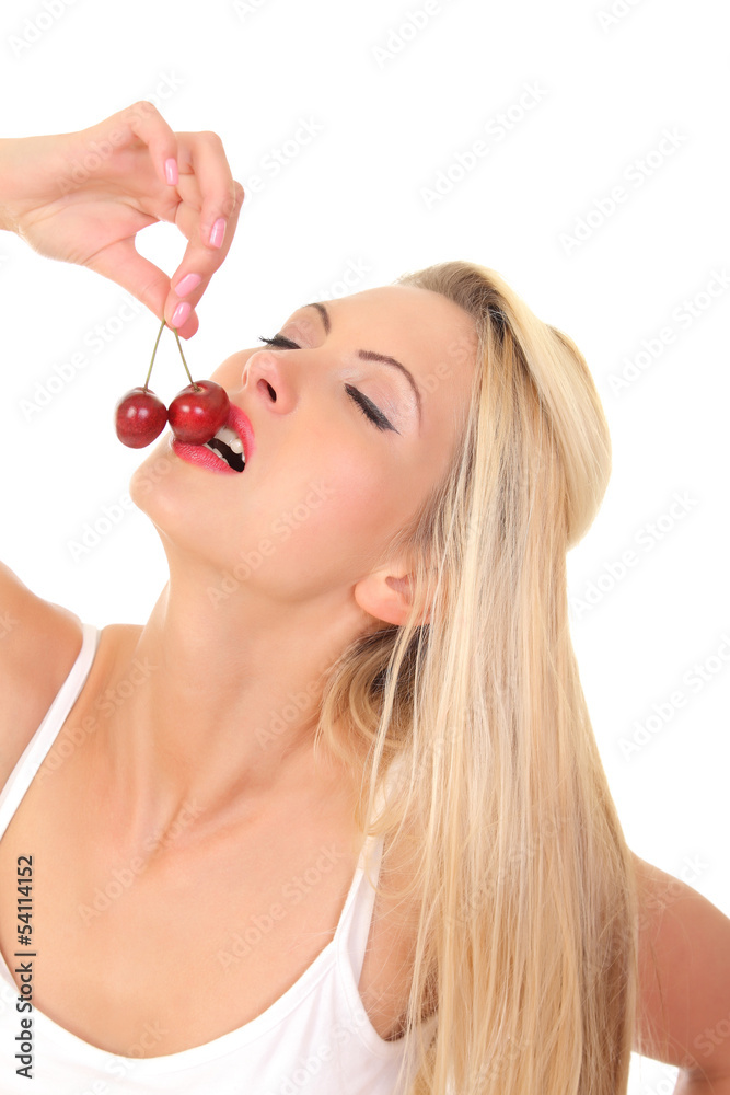 sexy young blond girl eating a strawberry sexy young blond girl eating a strawberry