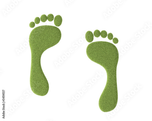 Footprint with grass on white