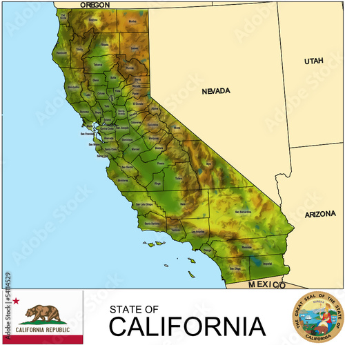 California USA counties name location map background