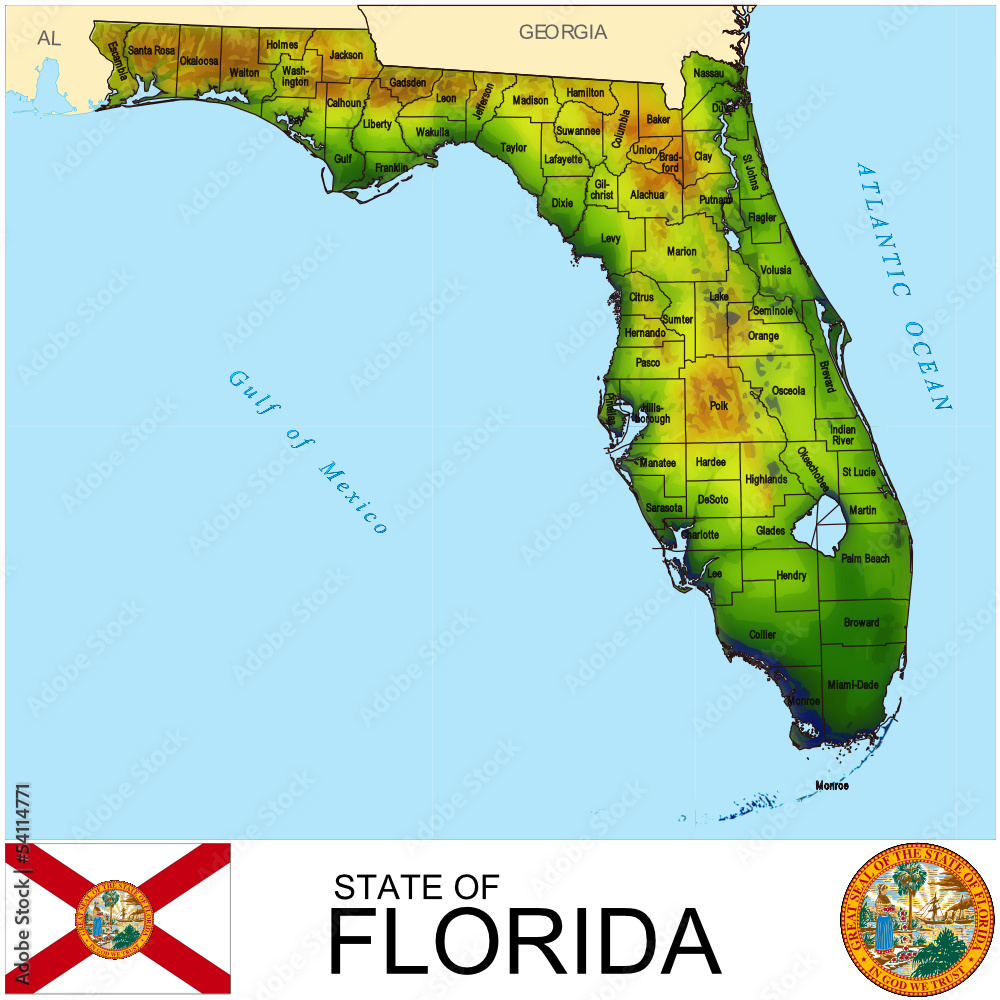 Florida USA counties name location map background Stock Vector | Adobe Stock