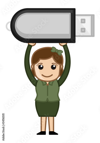 Woman with Pen Drive - Internet Data Dongle - Vector