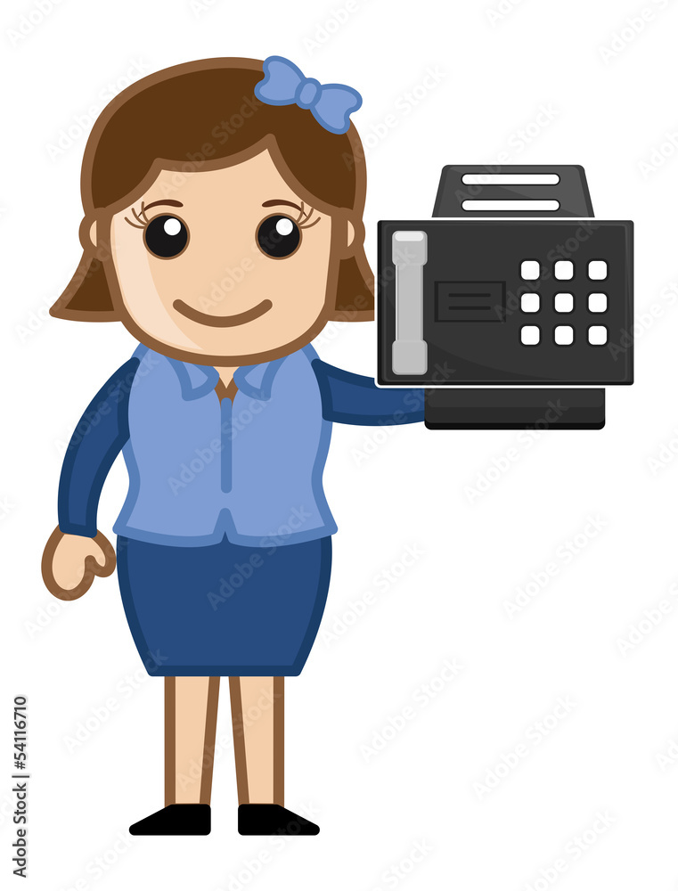 Fax Machine - Office Character - Vector Illustration