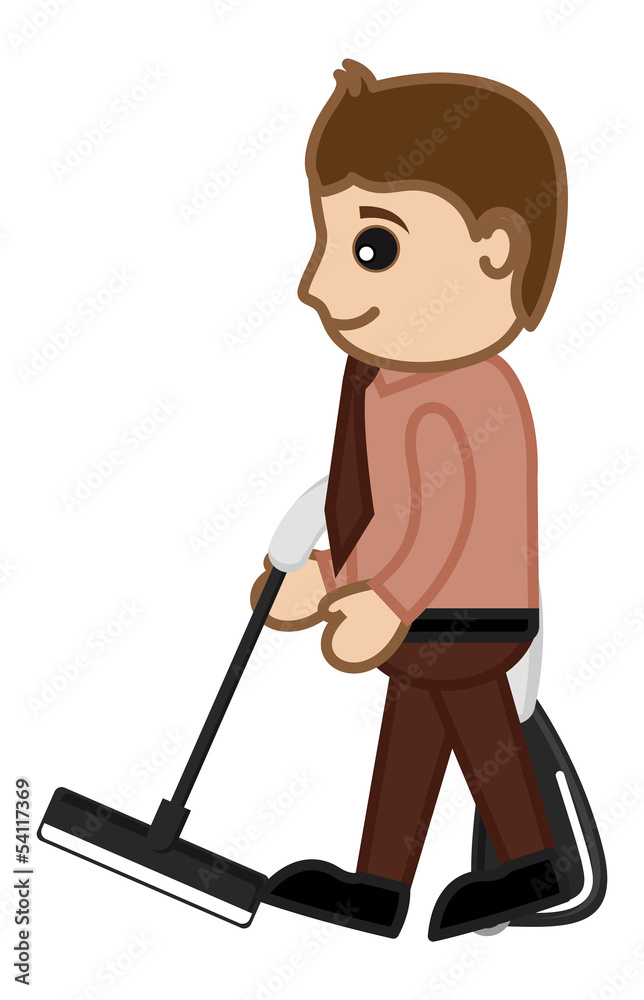 Man Cleaning with Vacuum Cleaner - Vector Illustration Man Cleaning with Vacuum Cleaner - Vector Illustration