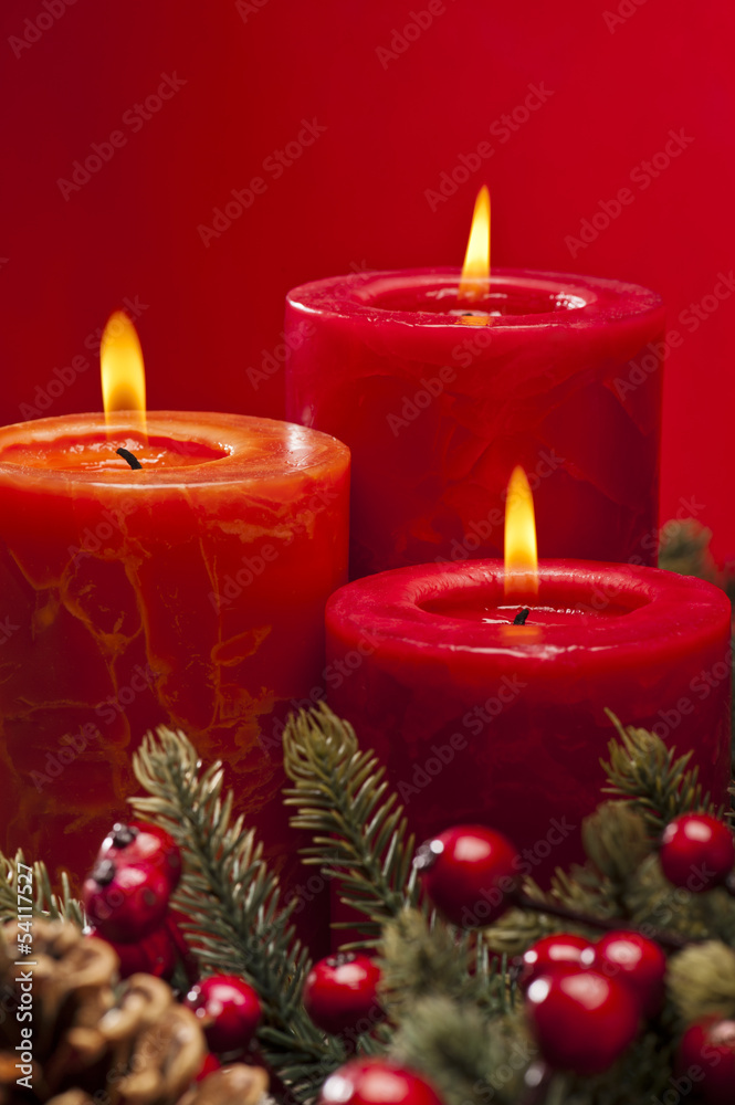 Red advent wreath with candles Red advent wreath with candles