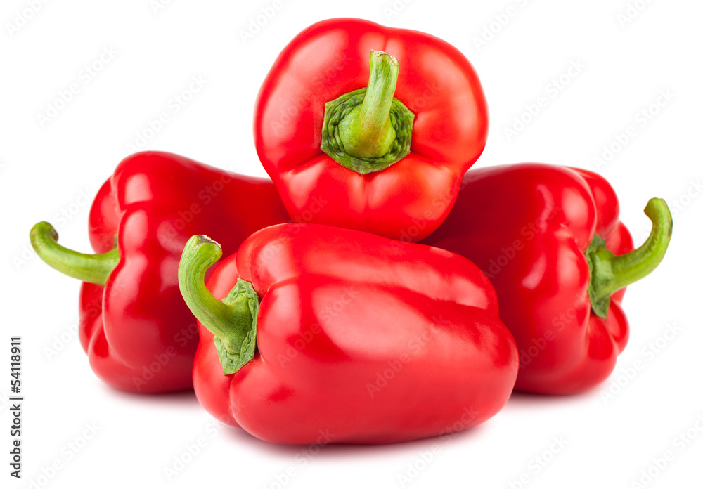 Four red ripe peppers