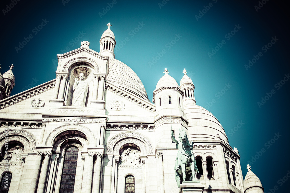 Sacre Coeur Basilica, close up at a summer day. Paris