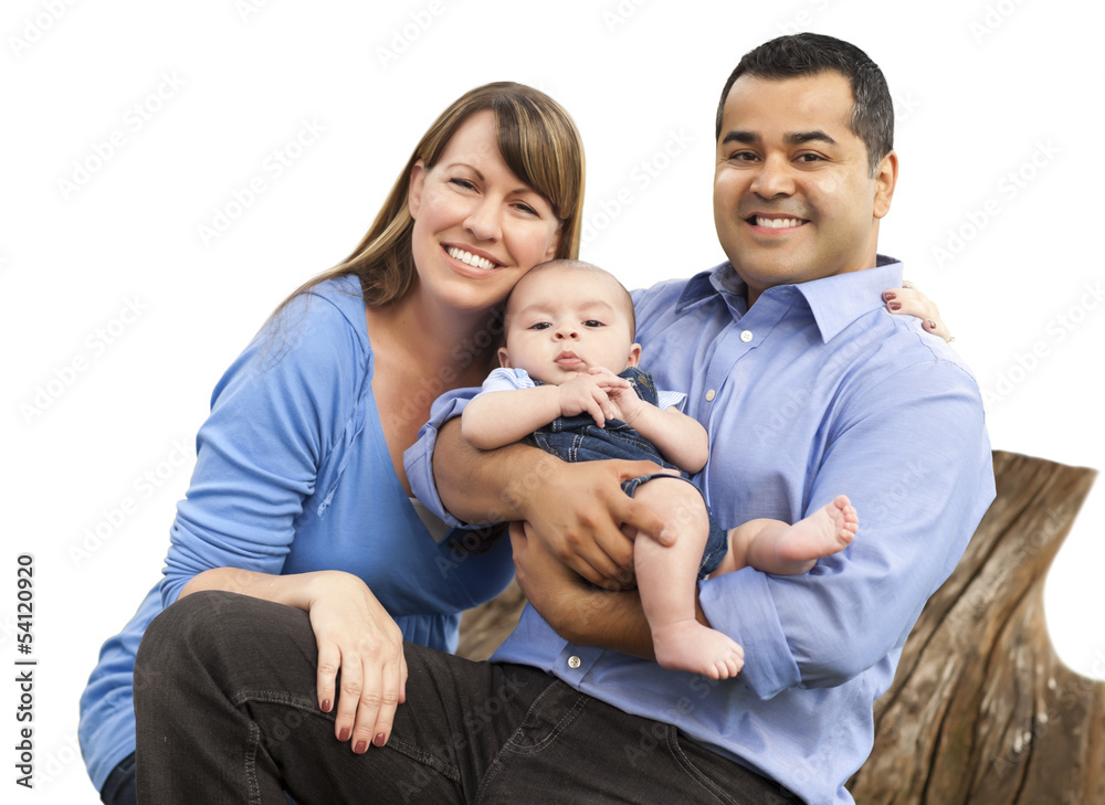 Mixed Race Young Family with a Baby - on White Mixed Race Young Family with a Baby - on White