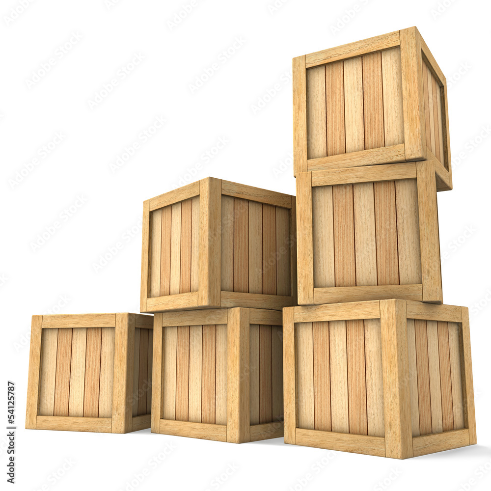 Three-dimensional image of a heap of wooden boxes Three-dimensional image of a heap of wooden boxes