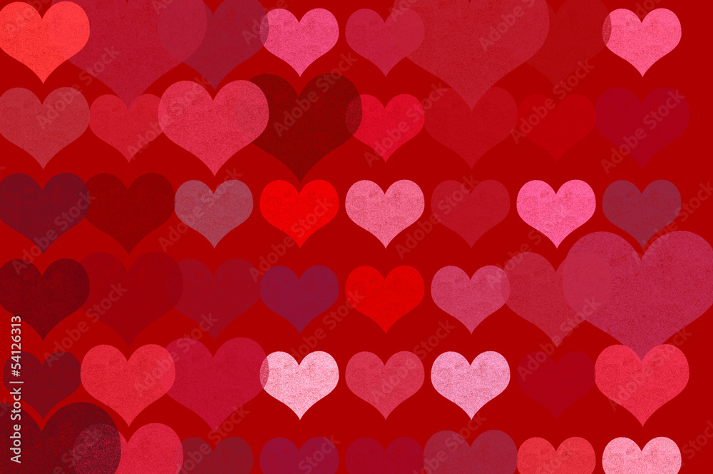 romantic hearts on red background illustration