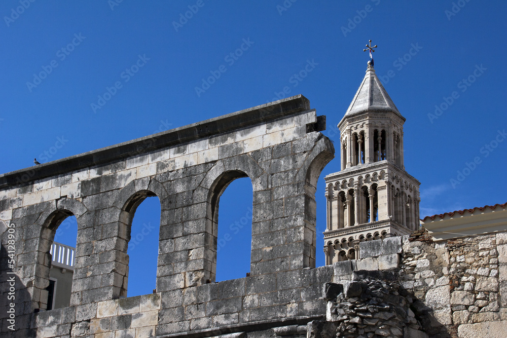 Silver gate and bell tower of St Domnius, Split, Croatia