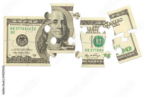 Obraz na płótnie Dollar bank note money puzzle w salonie