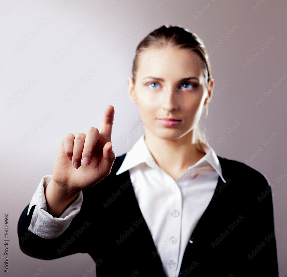 Portrait of a young woman showing something Portrait of a young woman showing something