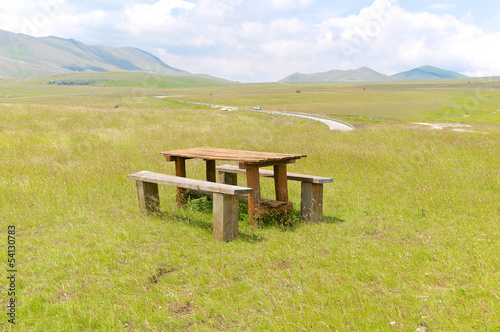 Camping area in Fonte Vetica Plateau, Gran Sasso, Abruzzo, Italy