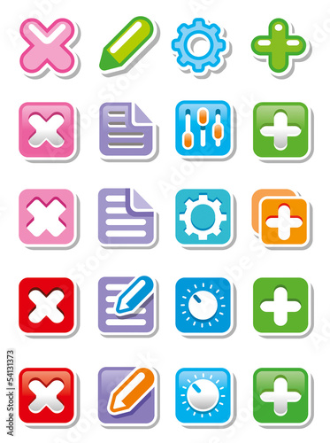 Icons for web. Delete, edit, settings or tools and add icons