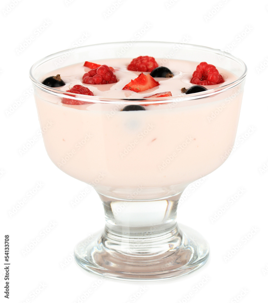 Delicious yogurt with fruit isolated on white Delicious yogurt with fruit isolated on white