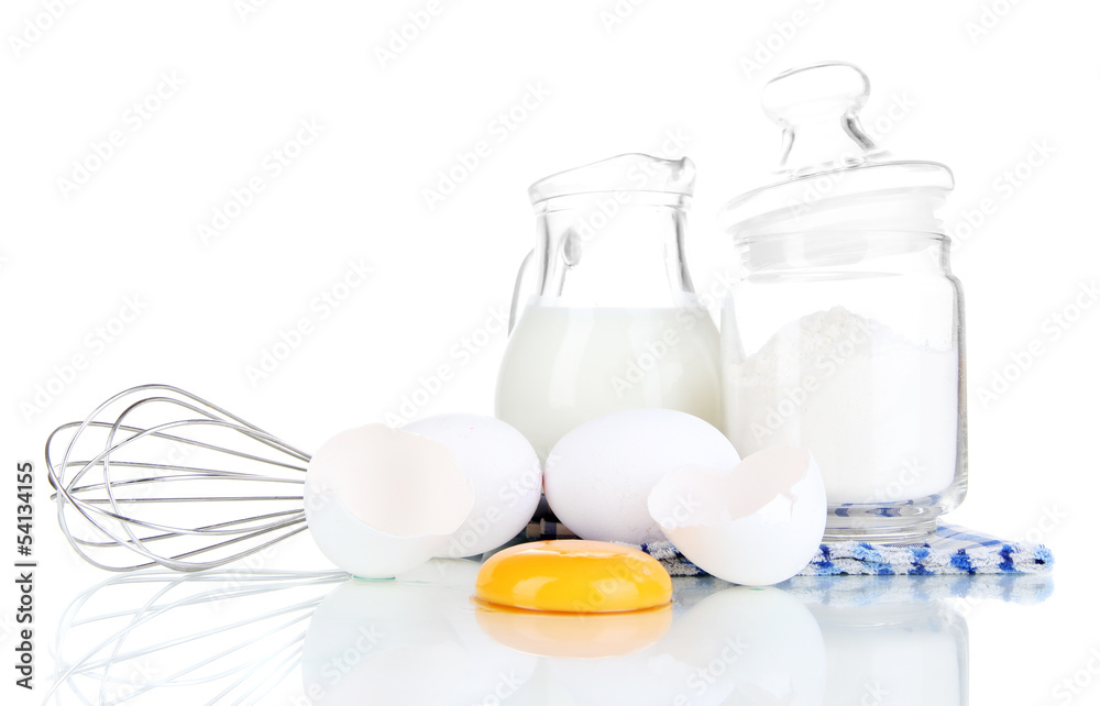 Ingredients for dough isolated on white Ingredients for dough isolated on white