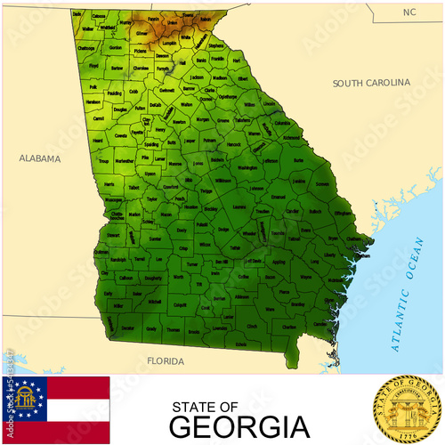 Georgia USA counties name location map background
