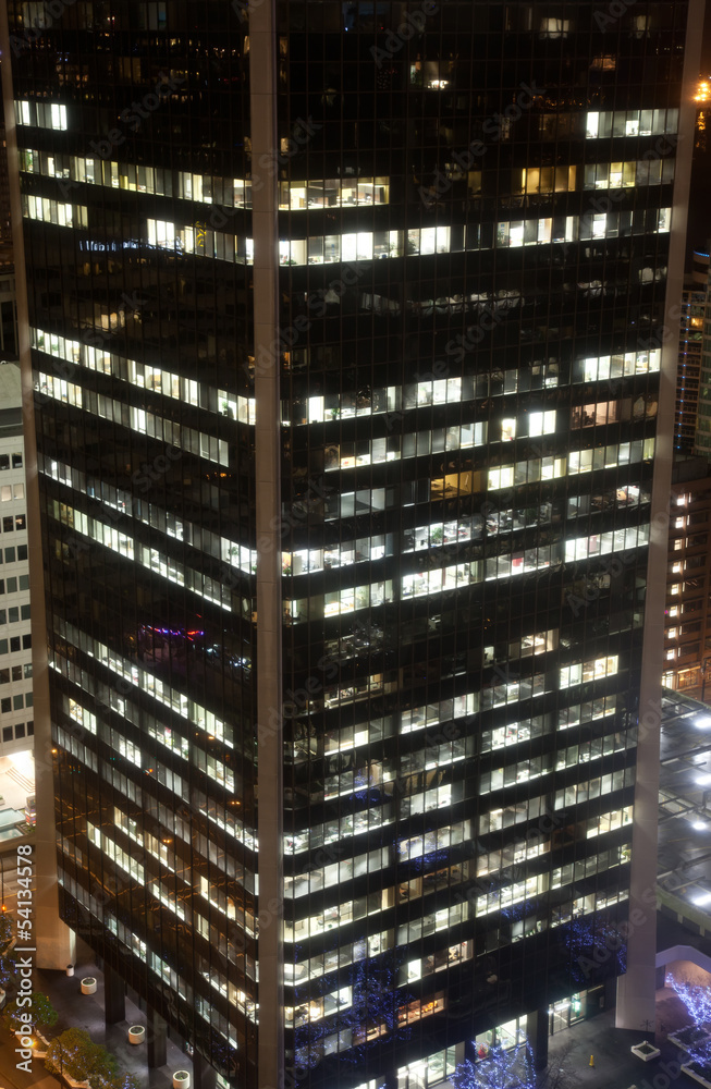 Night scene of modern buildings in vancouver