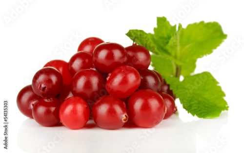 Ripe red cranberries, isolated on white.