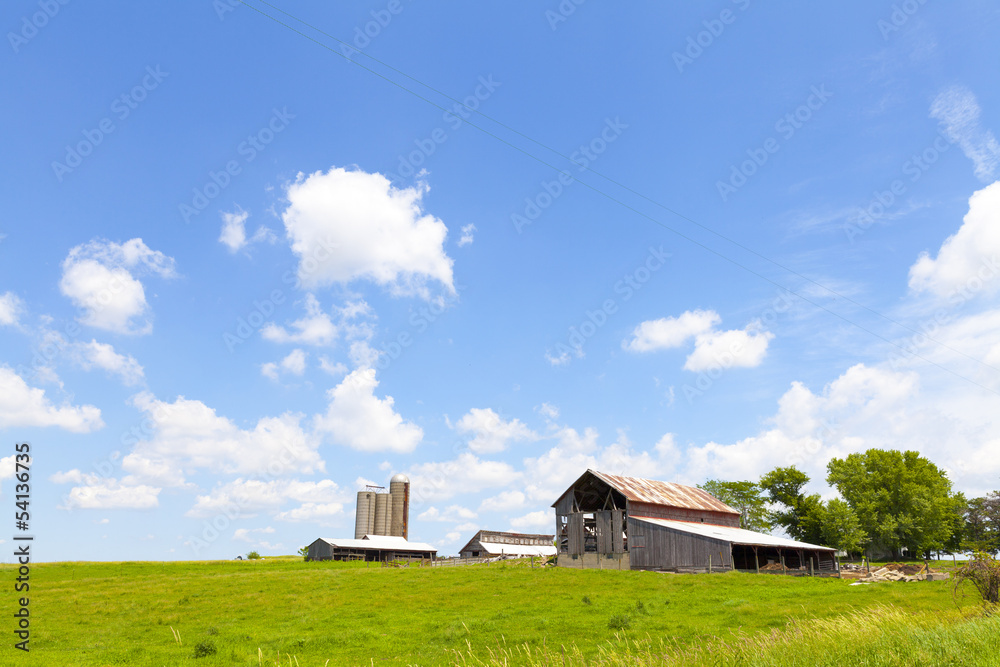 American Farmland With Blue Cloudy Sky American Farmland With Blue Cloudy Sky