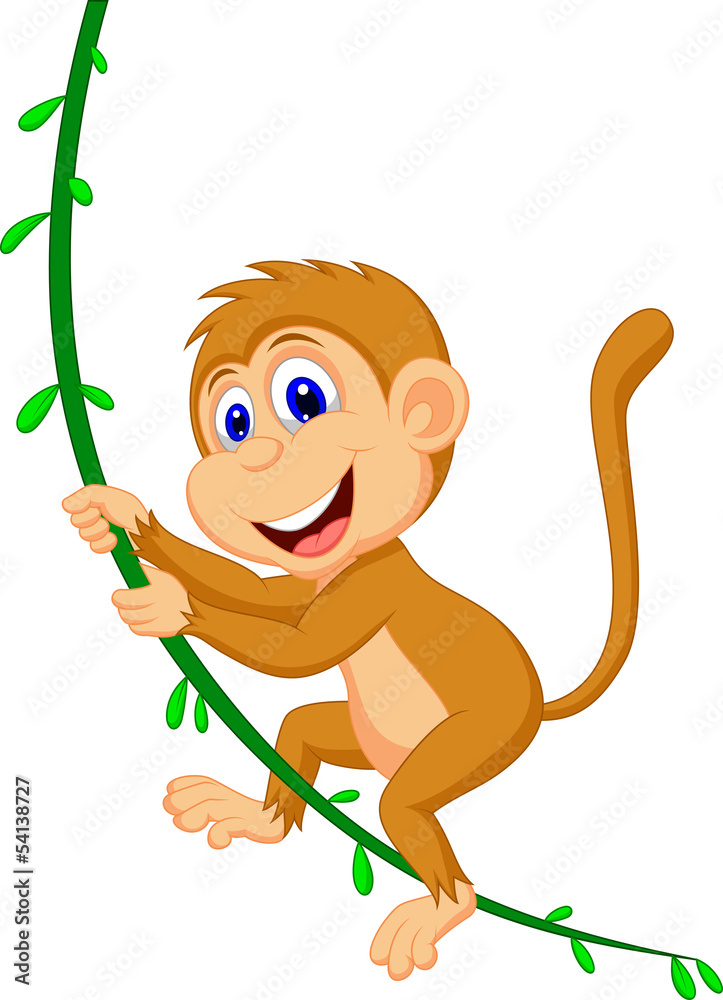 Fototapeta premium Cute monkey cartoon swinging