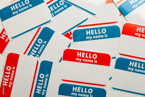 Stack of name tags or badges photo