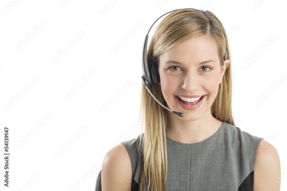 Young Customer Service Representative Wearing Headset Young Customer Service Representative Wearing Headset
