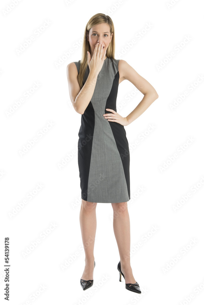 Surprised Businesswoman With Hand Covering Mouth Surprised Businesswoman With Hand Covering Mouth