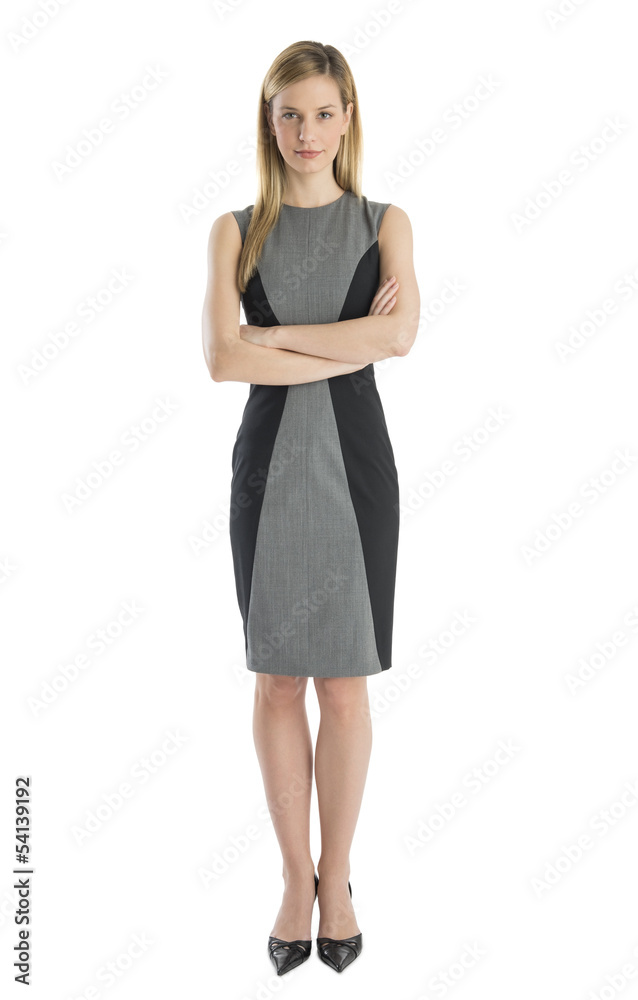 Businesswoman Standing Arms Crossed Against White Background Businesswoman Standing Arms Crossed Against White Background
