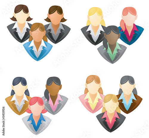 Set of businesswoman icon in network group FULL VECTOR style
