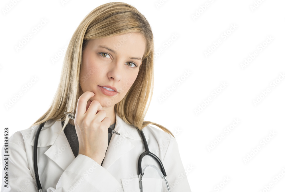 Thoughtful Female Doctor With Hand On Chin Thoughtful Female Doctor With Hand On Chin