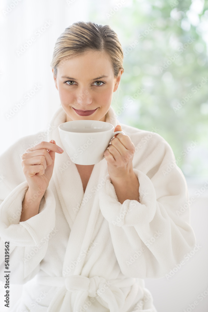 Attractive Woman With Coffee Cup At Health Spa Attractive Woman With Coffee Cup At Health Spa
