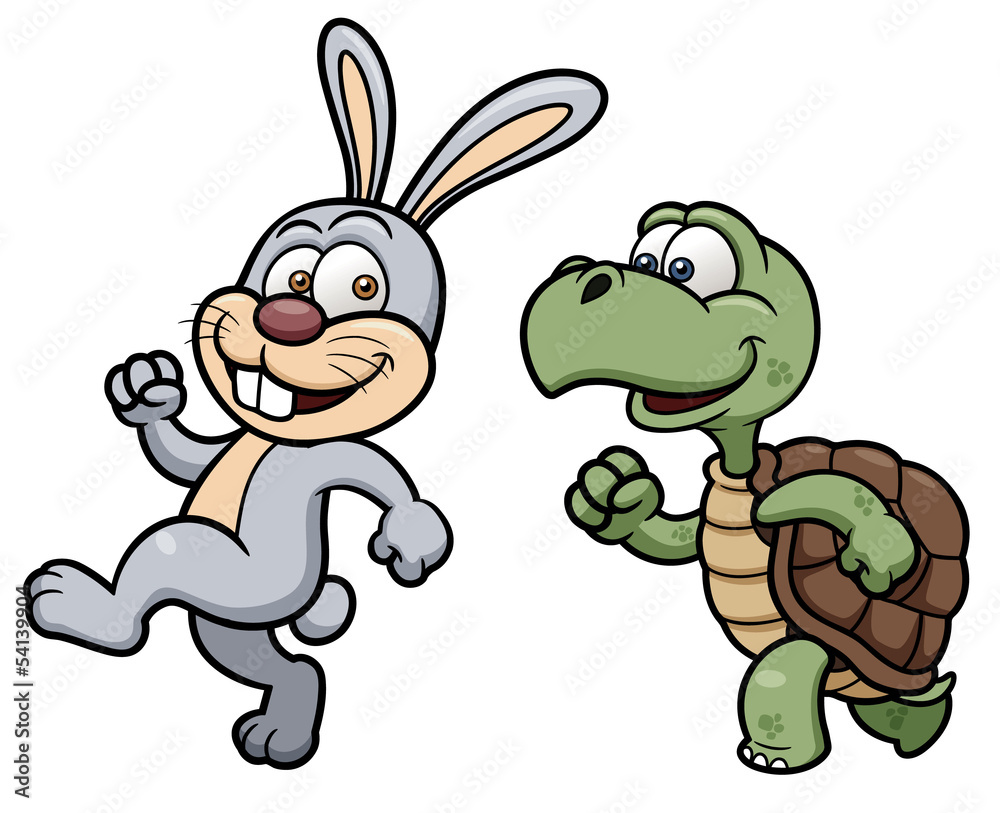 Naklejka premium Vector illustration of Cartoon Rabbit and turtle