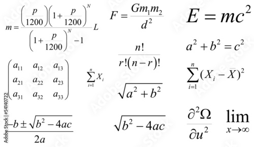 Mathematics and physics vector formulas. Layered. Editable
