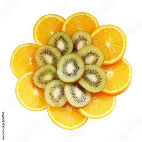 Orange fruit and kiwi fruit.