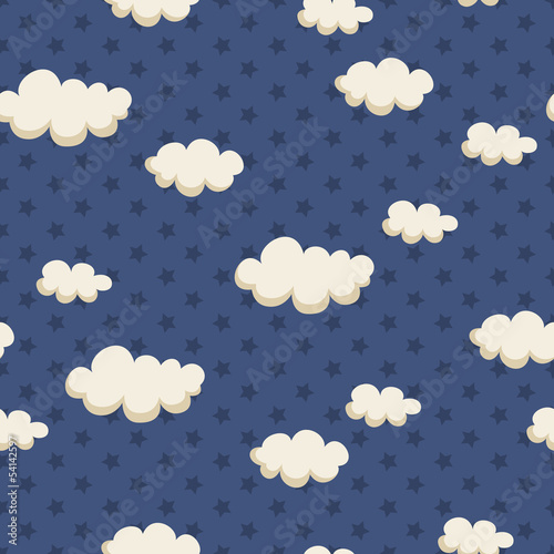 seamless pattern with clouds and stars