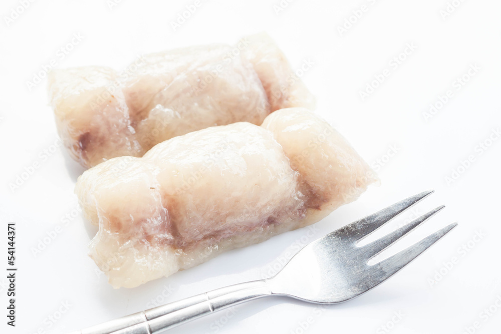 Bunch of banana mush with fork isolated on white background Bunch of banana mush with fork isolated on white background