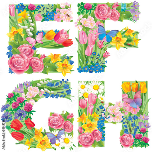 Fototapeta Naklejka Na Ścianę i Meble -  Alphabet of flowers EFGH