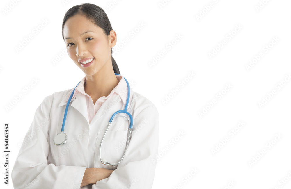 Asian Female Doctor Standing Arms Crossed Asian Female Doctor Standing Arms Crossed
