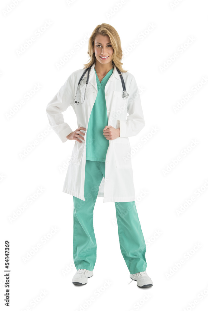 Portrait Of Confident Female Doctor Wearing Lab Coat Portrait Of Confident Female Doctor Wearing Lab Coat